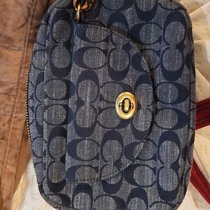 Authentic Coach Denim Blue Crossbody Bag with Red Strap